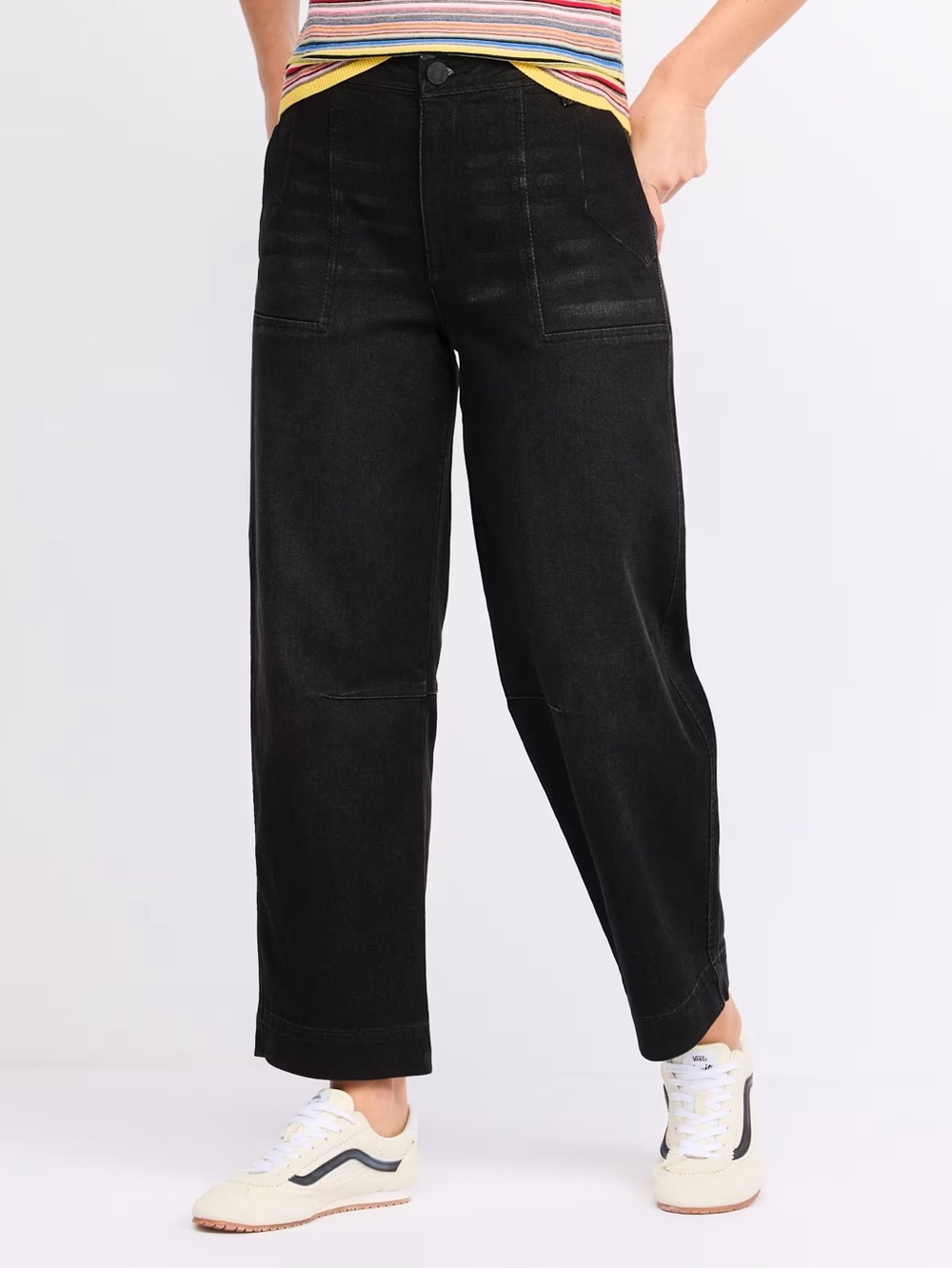 KUT from the Kloth Ashton Barrel Leg Jeans Black Sz 12 High Rise Wide Denim